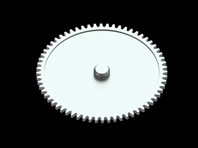 Silver Metal Gear With Toothed Edge And Central Cylinder On Black Background 3d model