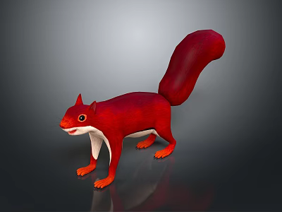 Red Squirrel with Big Tail and White Belly Standing on Gray Background 3d model