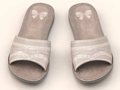 Light Gray Slip On Shoes With White Bowknot And Stripes Comfortable Soft Fabric Design 3d model