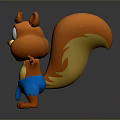 Cartoon Orange Squirrel with Big Eyes Cute Face Yellow Belly and Blue Pants