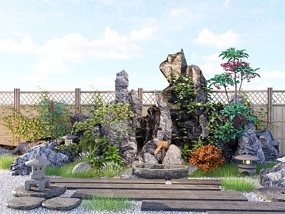 New courtyard rockery stone Ting step landscape sketch 3d model