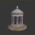 Detailed Architectural Model Featuring Green Dome And Multiple Columns On Circular Base