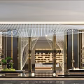 Elegant Hotel Lobby Interior With Chandelier Marble Floor Green Plants And Decorative Columns