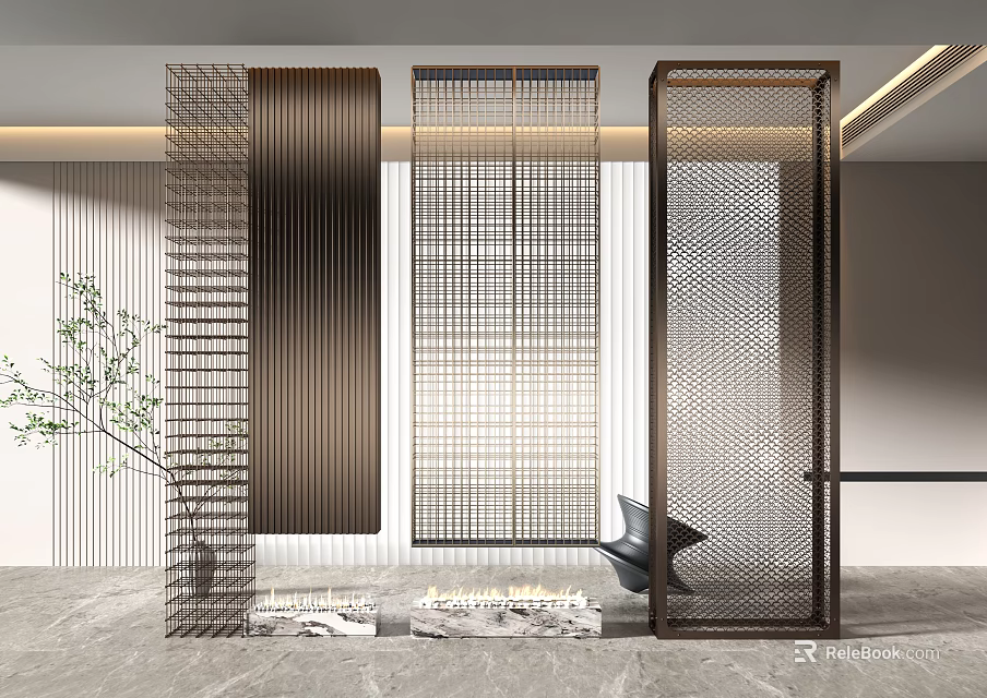 Modern Metal Partition Screens With Geometric Patterns For Interior Decor 3d model 
