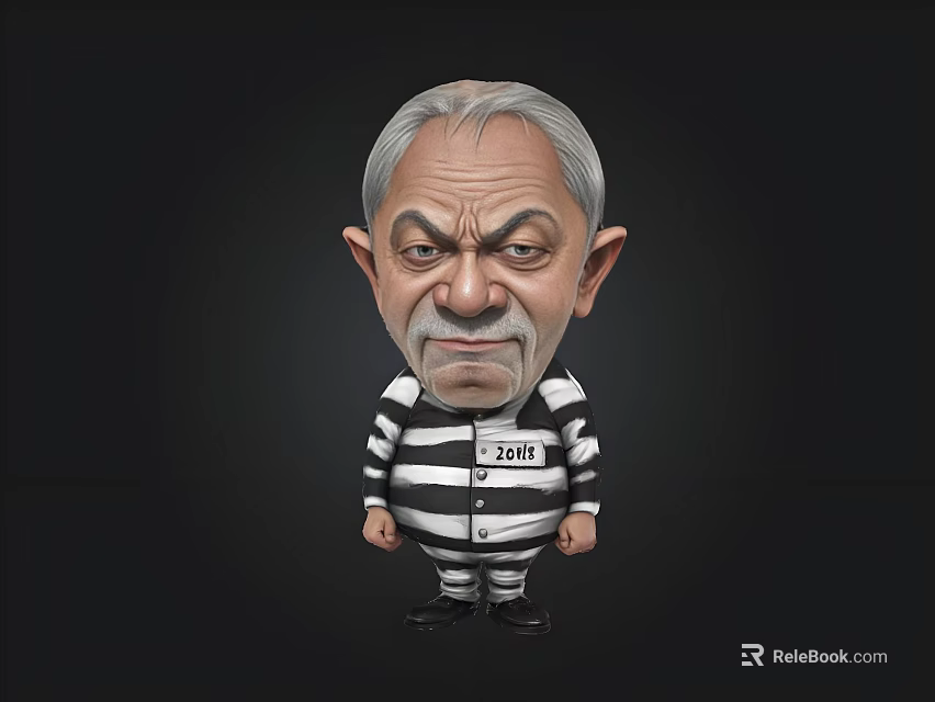 Cartoon Character In Striped Prison Uniform With Number 2016 On Black Background 3d model 