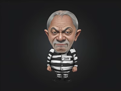 Cartoon Character In Striped Prison Uniform With Number 2016 On Black Background 3d model