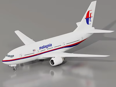 Malaysia Airlines Airliner Model Featuring White Body Blue Red Stripes Wings Engine and Tail 3d model