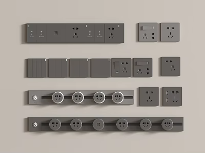 Modern Grey Switch Panels With Multiple Socket Switch Combinations And Sleek Design 3d model