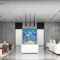 Modern Real Estate Sales Center Entrance With Glass Doors And Interior