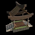 Ancient Chinese Traditional Pavilion With Wooden Structure Curved Roof Tiles And Stone Steps