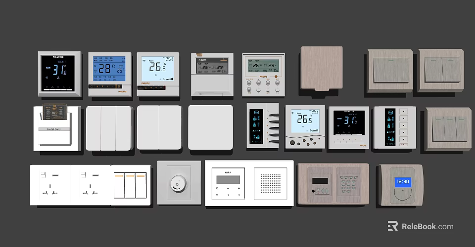 Various Design Modern Home Switch Panels With Digital Temperature Display Function 3d model 