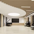 Art Studio Interior With Pianos Blackboard Wooden Ceiling And Large Windows Light Floor