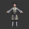 Traditional Costume 3D Model Character With Hat Belt And White Boots On Black Background