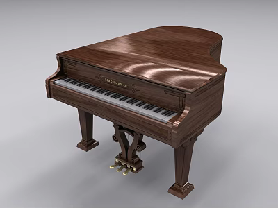 Elegant Brown Wooden Grand Piano With Polished Surface And Black White Keys 3d model