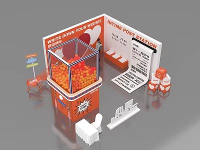 Intime Food Station Setup Featuring Prize Machine With Colorful Balls And Write Your Number Area 3d model