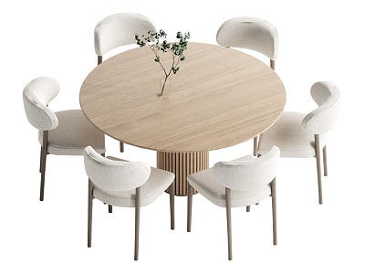 Log Style Dining Table and Chair Combination Modern Dining Table and Chair 3d model