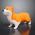 Contemporary Table Displaying Orange White Corgi Model On Reflective Surface 3d model