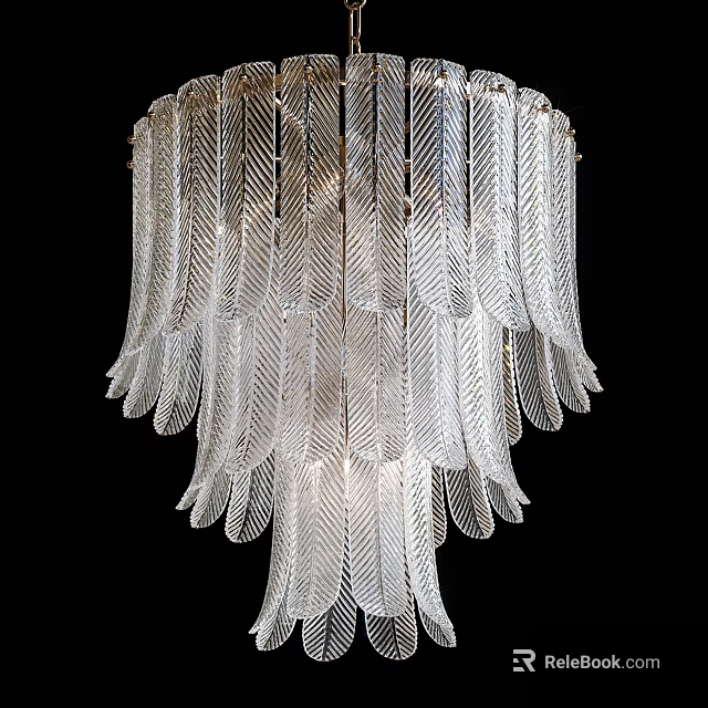 Elegant Modern Feather Shaped Glass Chandelier With Layered Transparent Design 3d model 