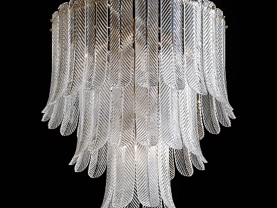 Elegant Modern Feather Shaped Glass Chandelier With Layered Transparent Design 3d model