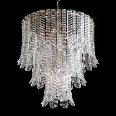 Elegant Modern Feather Shaped Glass Chandelier With Layered Transparent Design 3d model