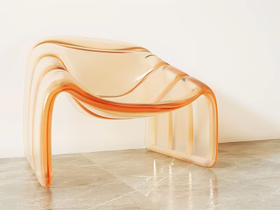 Modern Sleek Transparent Acrylic Leisure Chair With Amber Curved Lines And Ergonomic Design 3d model