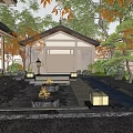 Japanese Courtyard Garden With Stone Lanterns Fire Pits Water Features And Autumn Trees