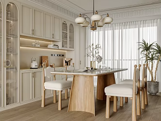 Home Restaurant Wine Cabinet Dining Table and Chair Chandelier Light Transmission Window Screen 3d model
