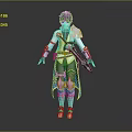 Game and Movie Fantasy Character With Purple Hair White Blue Outfit Golden Accents Holding Sword