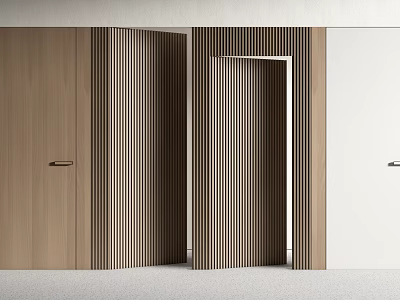 Modern Wooden Hinged Door Design With Vertical Stripes And Frame Details 3d model