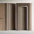Modern Wooden Hinged Door Design With Vertical Stripes And Frame Details
