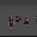 Game and Movie Character as Football Players in Crimson Uniforms with Helmets Various Running Poses
