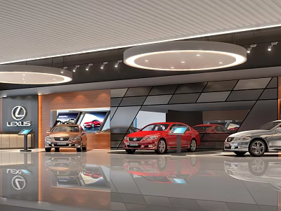 Modern Lexus Car Showroom Interior With Displayed Vehicles And Brand Logo 3d model
