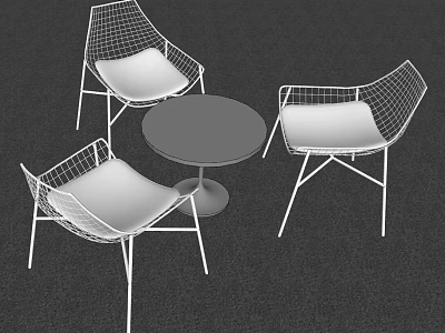 Modern Round Table And Chairs Set With Wireframe Backs And Light Cushions 3d model