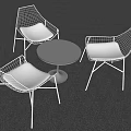 Modern Round Table And Chairs Set With Wireframe Backs And Light Cushions 3d model