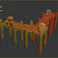 Orange Wooden Dock Structure With Planks Posts Crates And Barrel