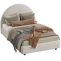 Kids Bed With Curved Headboard Light Gray Beige Soft Blankets Decorative Pillows