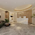 Modern Store Front Desk Design With Curved Walls Marble Floor And Recessed Lighting