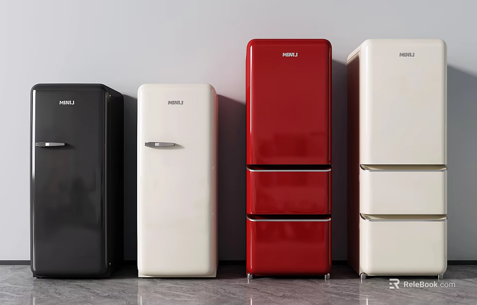HABIT Standing Refrigerators In Multiple Colors Black White Red And Cream Lineup 3d model 