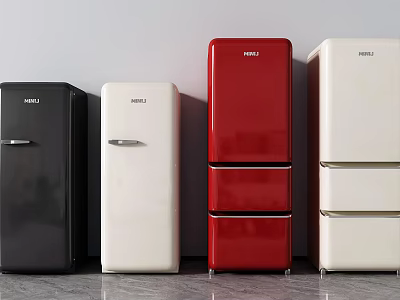 HABIT Standing Refrigerators In Multiple Colors Black White Red And Cream Lineup 3d model
