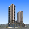 Urban Commercial Complex Featuring High Rise Towers And Ground Floor Retail Spaces