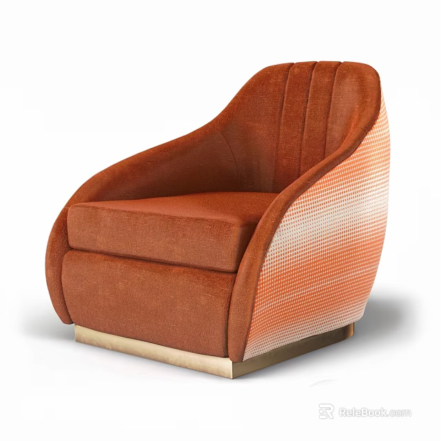 Modern Orange Single Seater Sofa With Curved Design And Brass Base 3d model