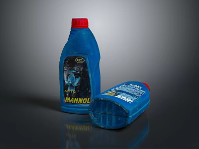 Mannol Blue Household Liquid Cleaning Product Plastic Bottle Standing And Lying With Red Cap 3d model