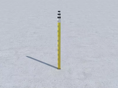 Yellow Industrial Measuring Rod With Black Markings And White Top Standing On Ground 3d model