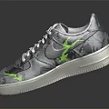 Stylish Gray Camouflage Sneakers With Green Lightning Logo White Laces And Sole