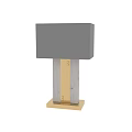 Modern Table Lamp with Gray Square Fabric Shade and Gray Concrete Base with Gold Stripe