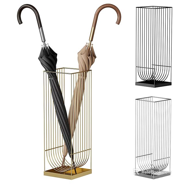 Metal Umbrella Stand Holding Two Umbrellas Variations 3d model 