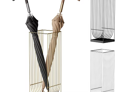 Metal Umbrella Stand Holding Two Umbrellas Variations 3d model