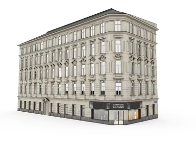 European Architecture Multi Story Classical Facade With Ornate Windows And Symmetrical Design 3d model