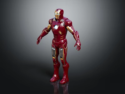 Red And Gold Iron Man Character Figure With Glowing Arc Reactor In Standing Pose 3d model