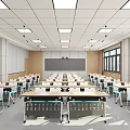 School Modern Spacious Classroom Interior With Desks Chairs Blackboard And Windows 3d model
